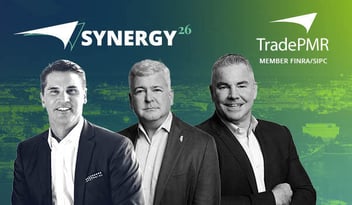 Robinhood TradePMR's Robb Baldwin, Dan Gallagher and Steve Quick in front of SYNERGY26 logo.