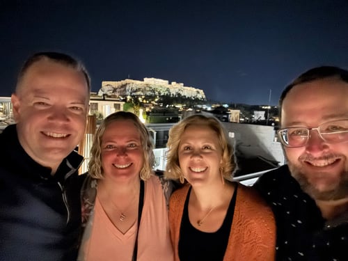 Aaron Klein, his wife and friends in Athens during his year off