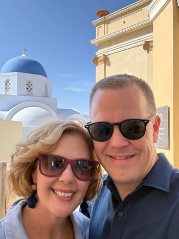 Aaron Klein and his wife enjoying Santorini